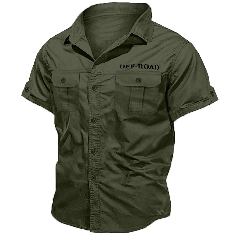 Men's Shirt Workwear Shirts Casual Shirt Work Shirt Button Up Shirt Cargo Shirt White Red Navy Blue Green khaki Short Sleeve Graphic Letter Turndown Vacation Going out Print Clothing Apparel Polyester3