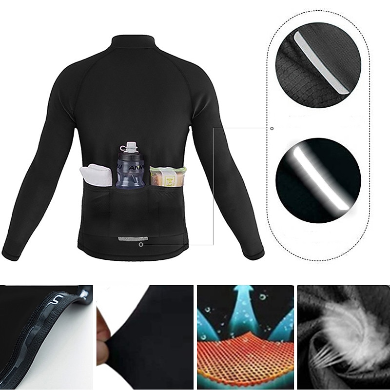 Men's Cycling Jersey Graphic Letter & Number Long Sleeve Bike Jersey Top with 3 Rear Pockets Mountain Bike MTB Road Bike Cycling Quick Dry Reflective Strips Back Pocket Moisture Wicking Sports Black3