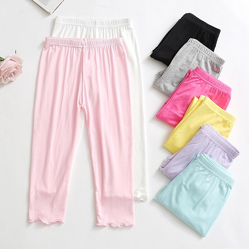 Kids Girls' Leggings Solid Color Active School Cotton 7-13 Years Summer Light Blue Black White