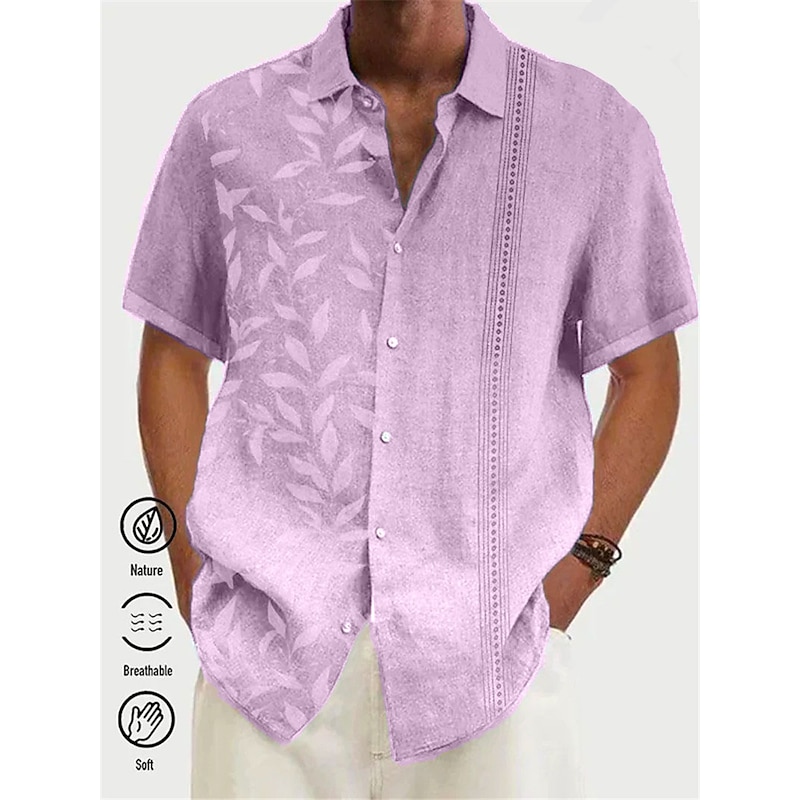 Men's Gradient Leaves Tropical Plants Shirt Summer Hawaiian Shirt Aloha Shirt Short Sleeves Shirt Turndown Tropical Fashion Streetwear Daily Hawaiian Holiday Pink Blue Purple S M L3