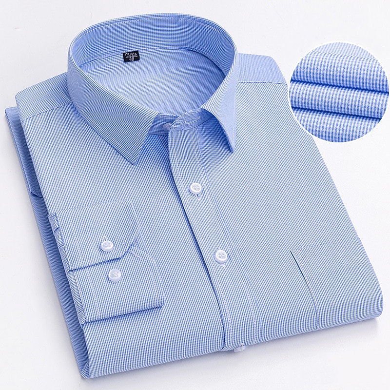 Men's Dress Shirt Collared Shirt Plaid Wedding Office / Career Light Blue Blue Sky Blue Light Purple Long Sleeve Turndown Spring &  Fall Clothing Apparel