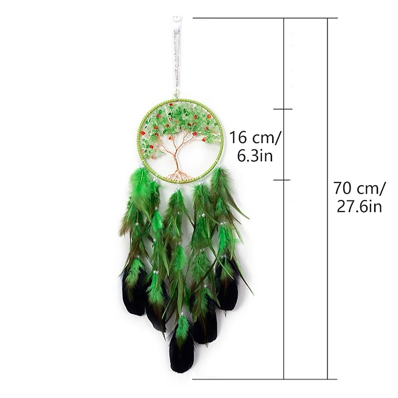 Life Of Tree Green Dream Catcher Handmade Gift Feather Hook Wind Chime Ornament Wall Hanging Decor Art Boho Style 16*70cm2