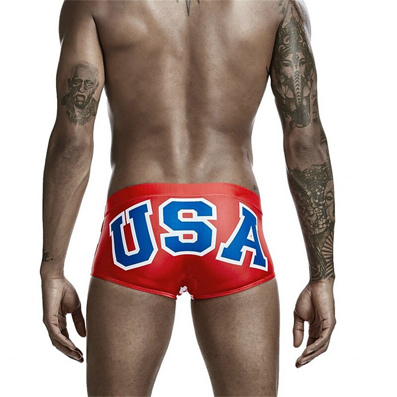 Men's Swimwear Swim Trunks Swim Briefs Elastic Waist Print Graphic Prints Breathable Soft Outdoor Casual Daily Hawaiian Stylish White Red Micro-elastic3