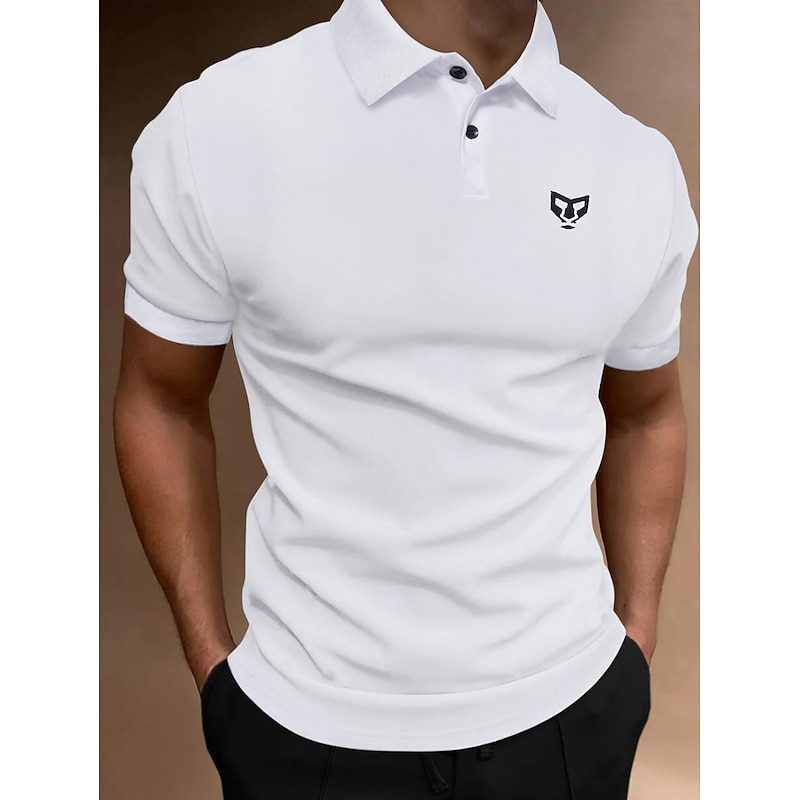 Men's Golf Shirt Polo Work Business Polo Collar Classic Short Sleeve Basic Tiger Solid / Plain Color Embroidery Button Front Summer Spring & Summer White Golf Shirt