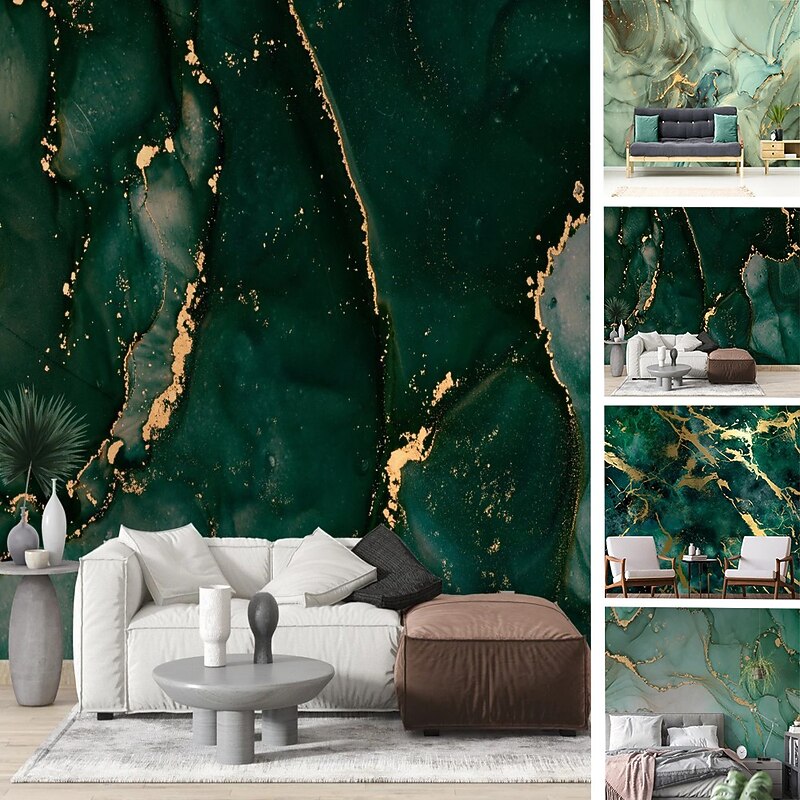 Cool Wallpapers Wall Mural Abstract Marble Green Wall Covering Sticker Peel and Stick Removable PVC/Vinyl Material Self Adhesive/Adhesive Required Wall Decor for Living Room Kitchen Bathroom