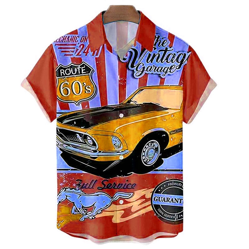 Men's Car Letter Shirt Summer Hawaiian Shirt Aloha Shirt Short Sleeve Shirt Turndown Vintage Fashion Hawaiian Outdoor Street Casual Red Royal Blue Blue 3D Print S M L2