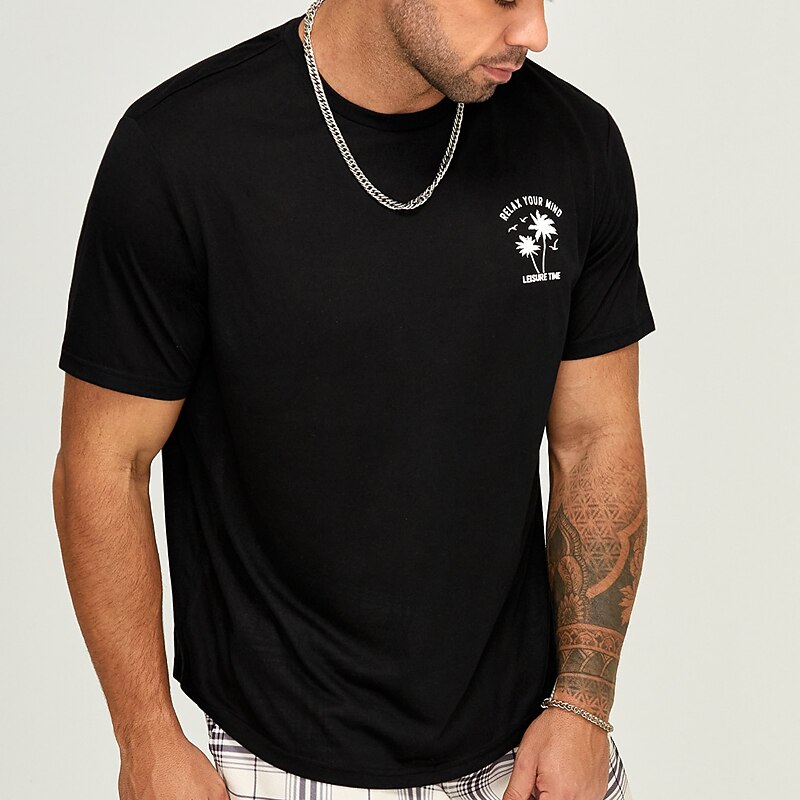 Men's Plus Size Big Tall T shirt Tee Tee Graphic Tee Crewneck Black Brown Short Sleeves Outdoor Going out Print Coconut Tree Letter Clothing Apparel Cotton Blend Stylish Casual Tops3