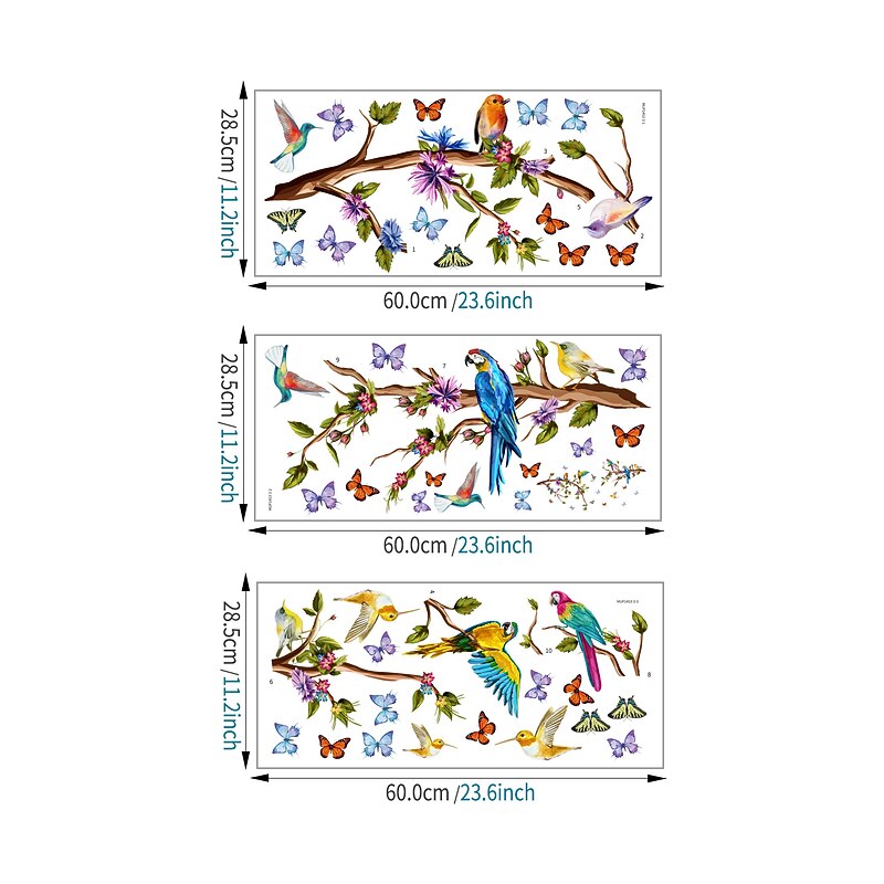 Branches Flowers Birds Butterflies Transferable Wall Stickers Home Decoration Wall Decals Bedroom Living Room Study 3pcs3