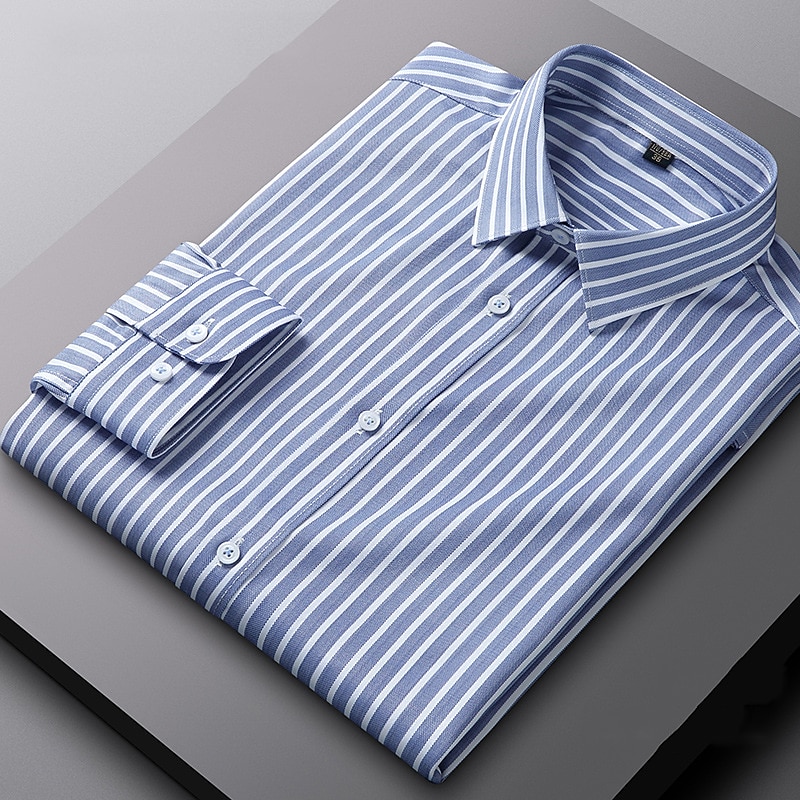Men's Dress Shirt Striped Wedding Office / Career Black Blue Green Long Sleeve Turndown Spring &  Fall Clothing Apparel