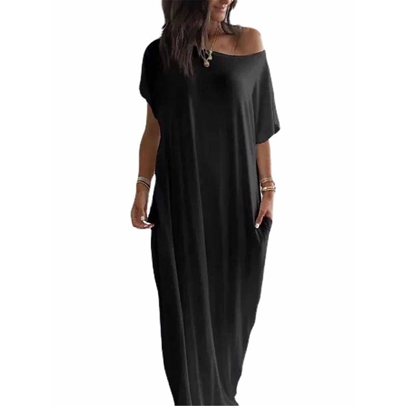 Women's Pajamas Nightgown Dress Pure Color Simple Casual Soft Home Daily Bed Polyester Breathable Short Sleeve Pocket Summer Spring3