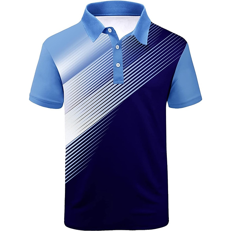 Men's Striped Sports Polo Shirts Golf Shirt Short Sleeve Polo Shirts Collared Shirts Casual Sportswear Vacation Wear Buttons 3D Print Black White Yellow2