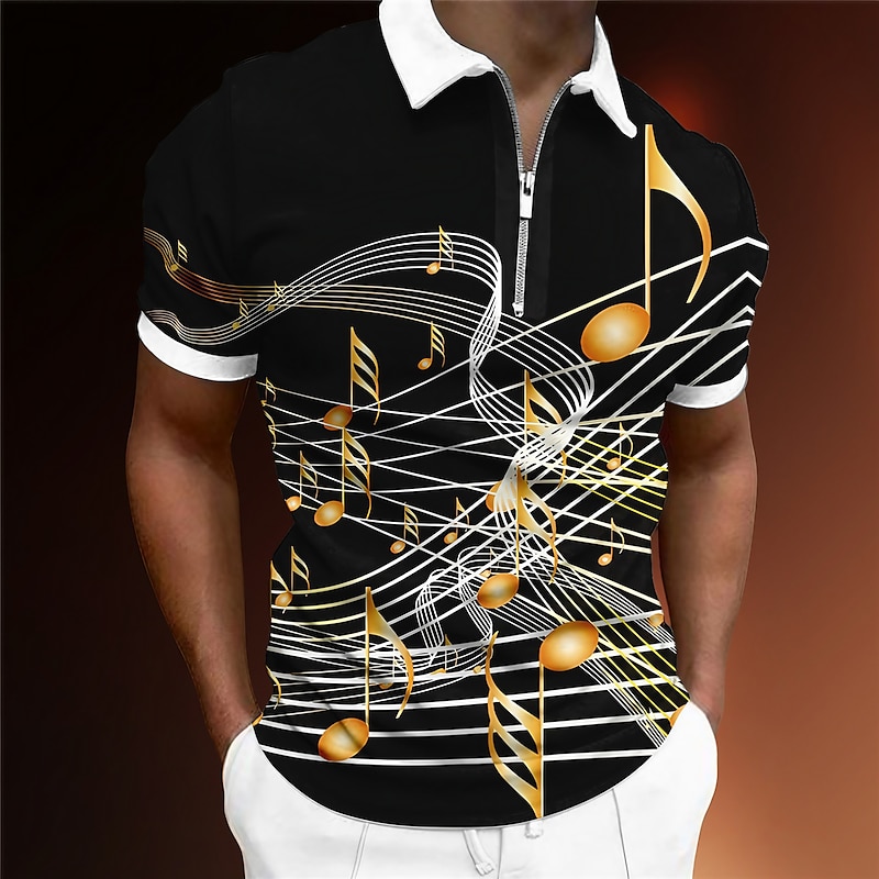 Music Festival Men's Music Zip Polo Shirts Golf Shirt Short Sleeve Polo Shirts Collared Shirts Casual Vacation Wear Festival Wear Party Outfits 3D Print Quarter Zip Polo Light Yellow Yellow Red