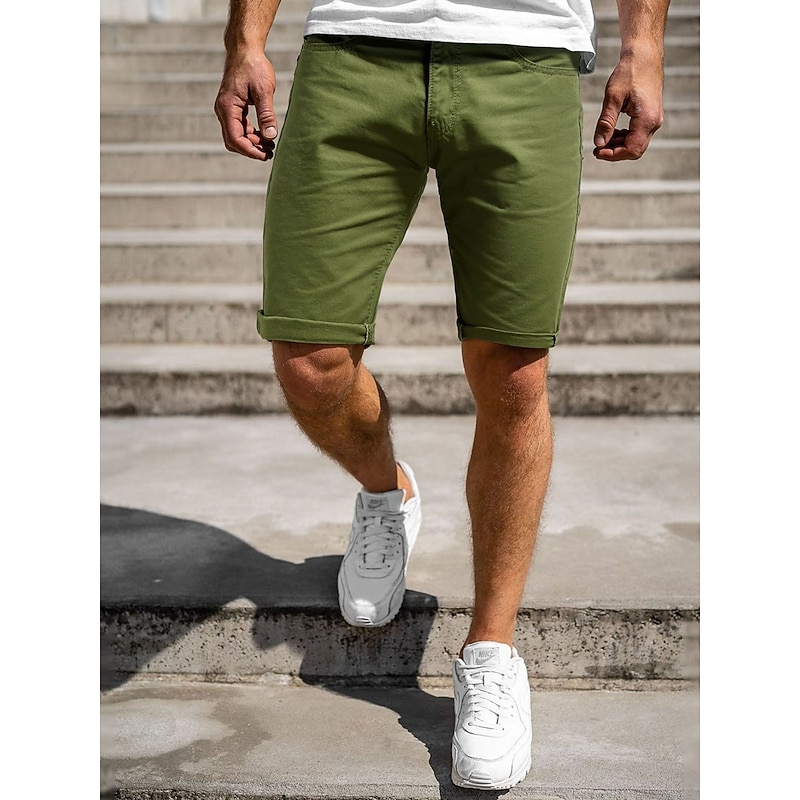 Men's Shorts Chino Shorts Bermuda shorts Pocket Plain Comfort Breathable Outdoor Daily Going out 100% Cotton Fashion Streetwear Blue Khaki