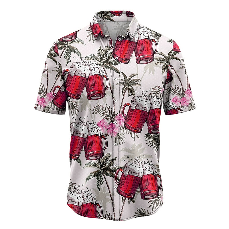 Men's Graphic Prints Beer Leaves Shirt Summer Hawaiian Shirt Aloha Shirt Short Sleeve Tropical Fashion Hawaiian Street Casual Hawaiian Summer Spring Turndown Print Button-Down Yellow Pink Army Green3