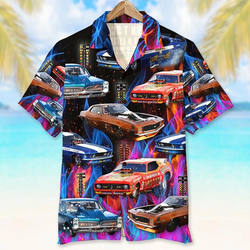 Men's Car Shirt Summer Hawaiian Shirt Aloha Shirt Short Sleeve Shirt Turndown Tropical Fashion Hawaiian Casual Hawaiian Holiday Red Blue Purple S M L4