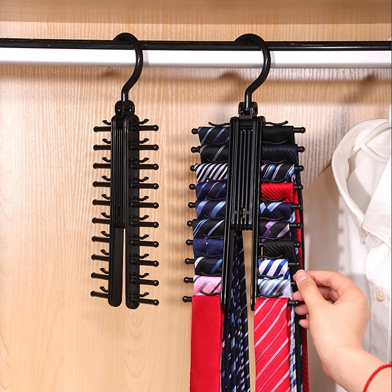Adjustable Tie Storage Rack 360 Degree Rotating Household Tie Shelf Belt Silk Scarf Artifact Cabinet Organizer Hangers3
