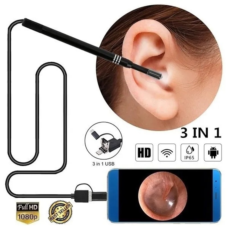 3 in 1 Endoscope Camera Otoscope Ear Cleaning Kit for Toothpicks Earwax Removal Tool Ear Scope Ear Wax Removal Tool