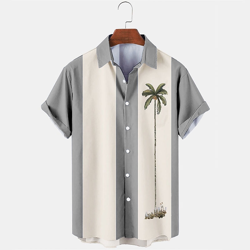 Men's Color Block Coconut Tree Tropical Plants Shirt Summer Hawaiian Shirt Bowling Shirt Short Sleeve Shirt Turndown Fashion 1950s Leisure Vacation Street Going out Black Pink Blue S M L4