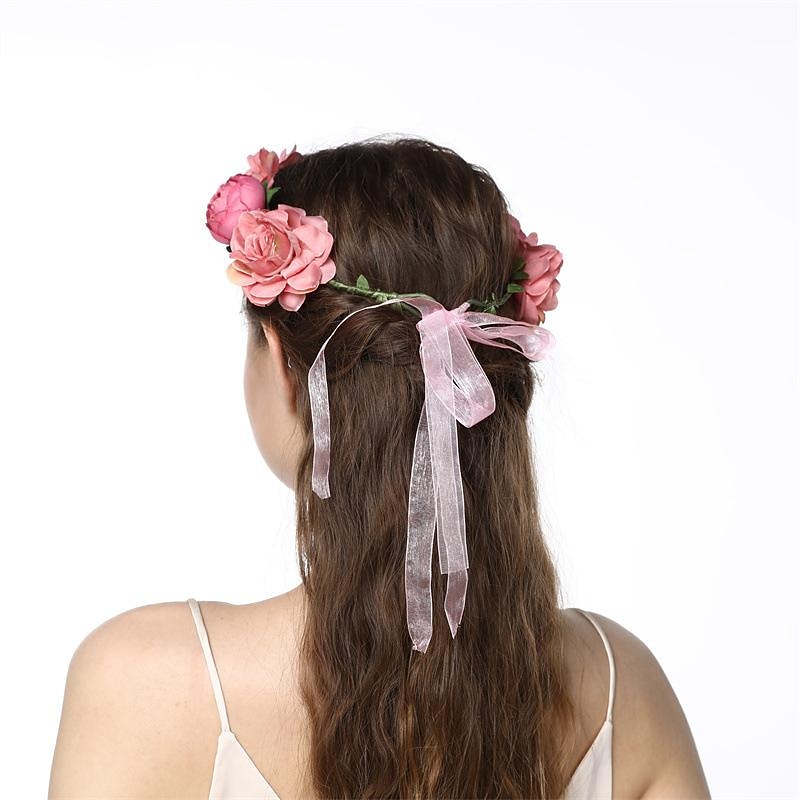 Rustic Hippie Rose Crown Wreath Wedding Festival Floral Headpiece Flower Girl Headband3