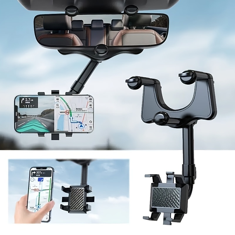 360° Rotate Review Mirror Phone Holder for Car Buckle Type Universal Adjustable Telescopic Car Rotatable Phone Holder for Car Compatible with All Mobile Phone Accessory