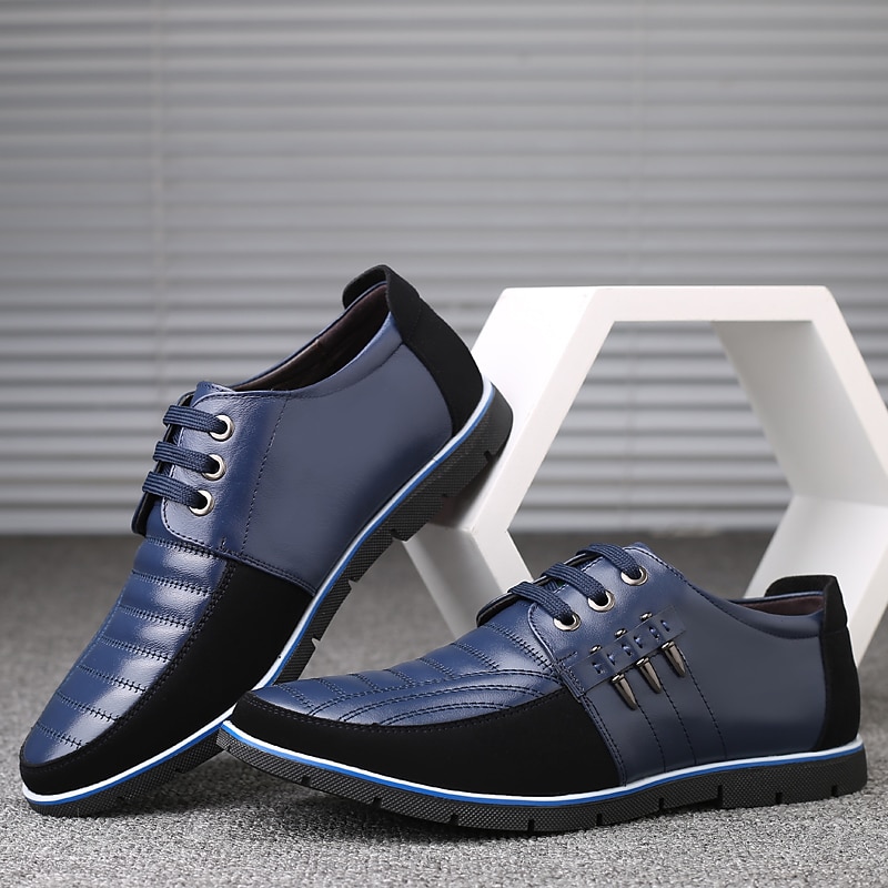 Men's Casual Faux Leather Lace-Up Shoes – Stylish Blue and Black Low-Top Sneakers with Non-Slip Sole for Everyday Wear and Semi-Formal Occasions2