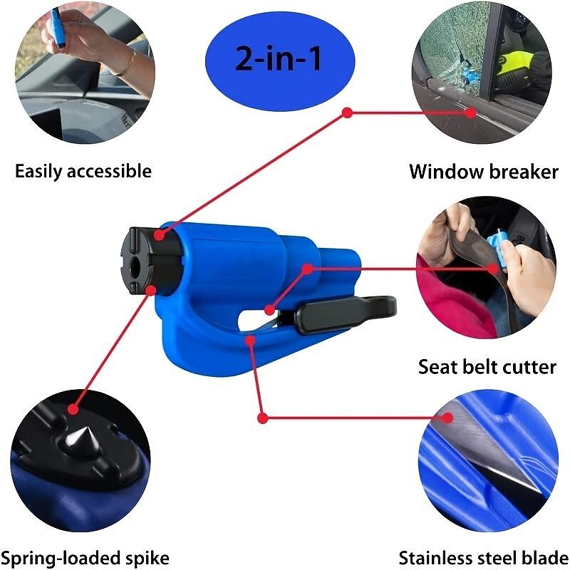 2 In 1 Safety Belt Cutter Emergency Key Chain Car Escape Tool Metal Safety Hammer Mini Fire Hammer Life-saving Hammer Car Emergency Escape Device Window Breaker2