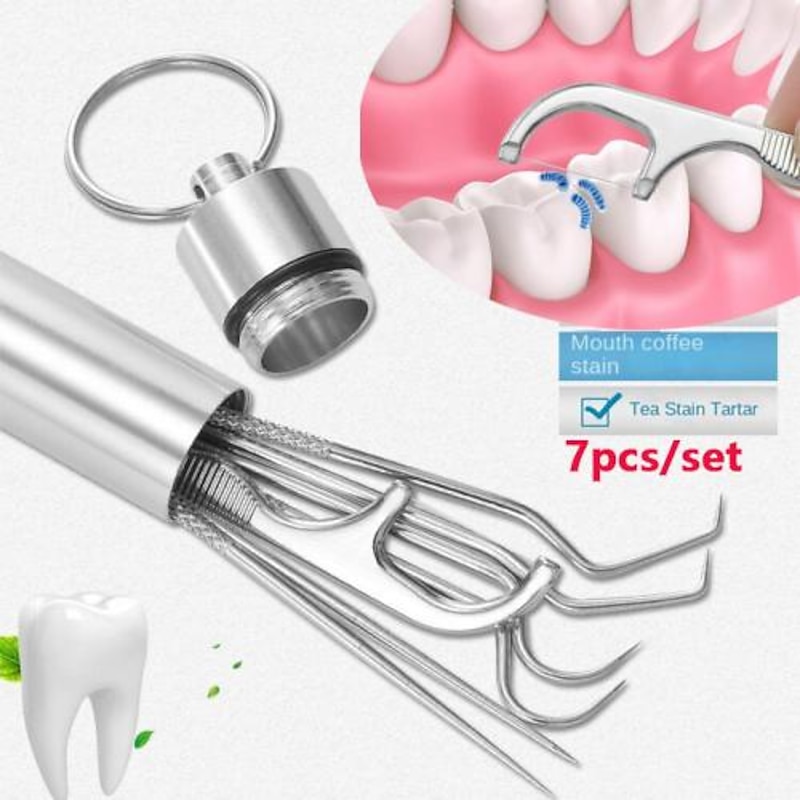 7Pcs Portable Stainless Steel Toothpicks Pocket Set Reusable Metal Toothpicks Cleaning Kit with Holder for Outdoor Picnic Camping Traveling3