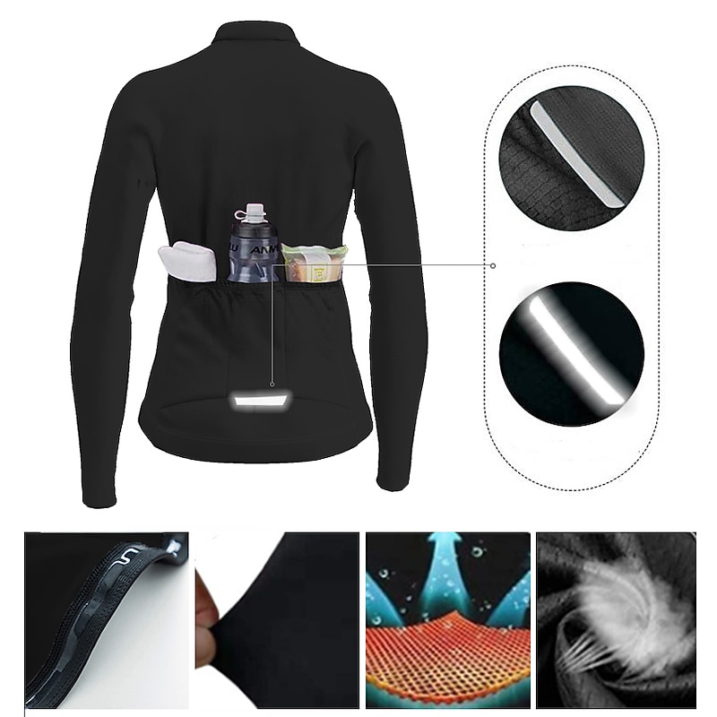 Women's Cycling Jersey Graphic Letter & Number Long Sleeve Bike Jersey Top with 3 Rear Pockets Mountain Bike MTB Road Bike Cycling Quick Dry Reflective Strips Back Pocket Moisture Wicking Sports2