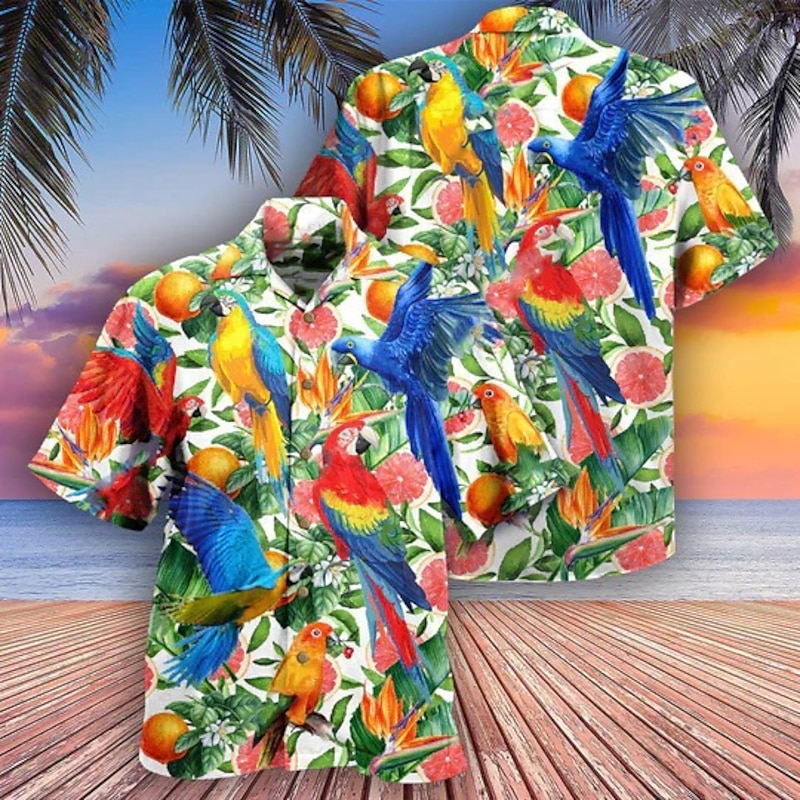 Men's Parrot Leaves Shirt Summer Hawaiian Shirt Aloha Shirt Short Sleeve Shirt Turndown Tropical Fashion Hawaiian Casual Hawaiian Holiday Black Yellow Black / Brown S M L4