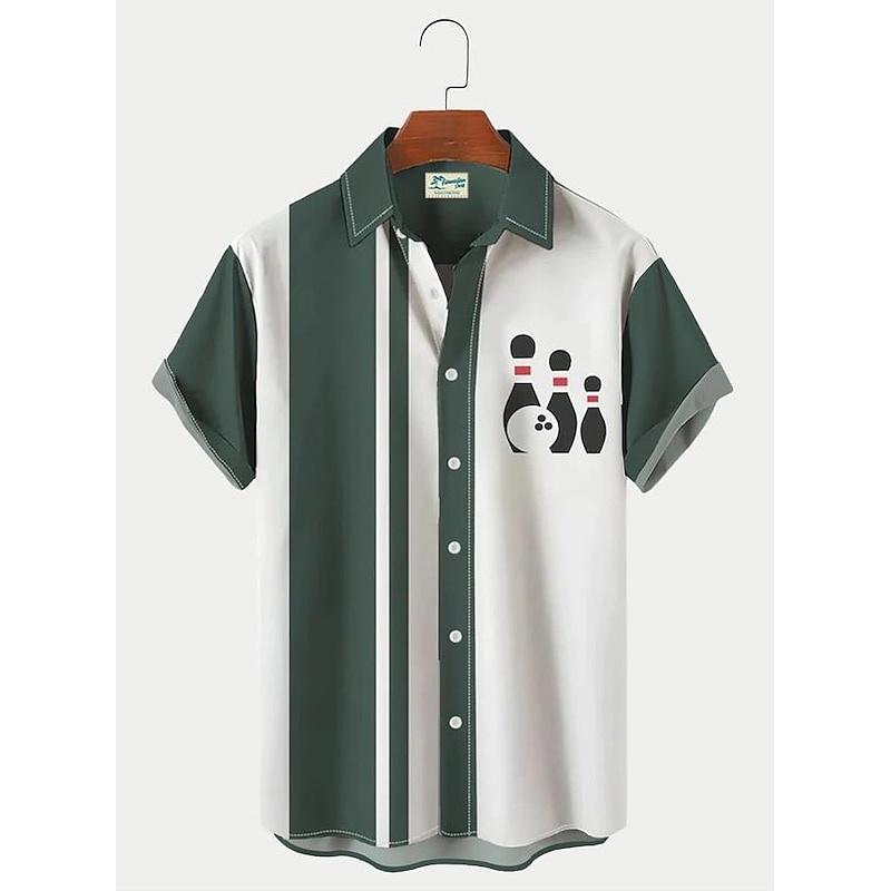 Men's Flame Bowling Ball Shirt Button Up Shirt Short Sleeve Tropical Fashion Hawaiian Outdoor Beach Summer Spring Turndown Print Button-Down Black Yellow Black / Red Red Dusty Blue 12