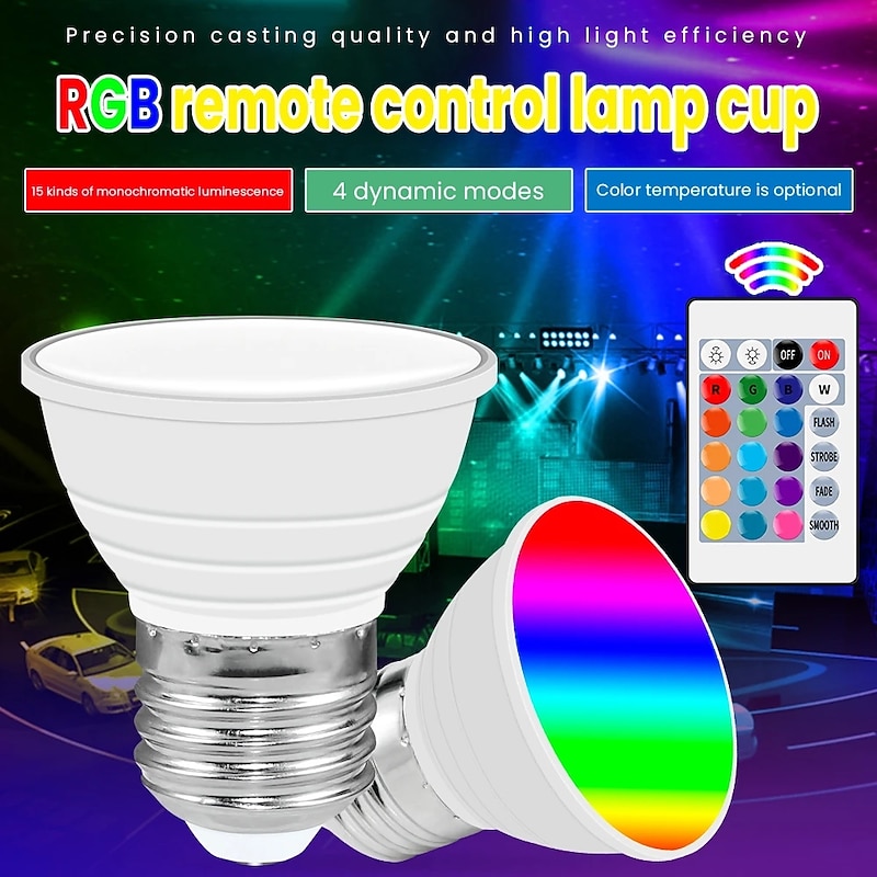LED Light Cup RGB Remote Control 16-Color Magic Spot Light GU10 Interior Decoration Light E27 Bar Festival Atmosphere