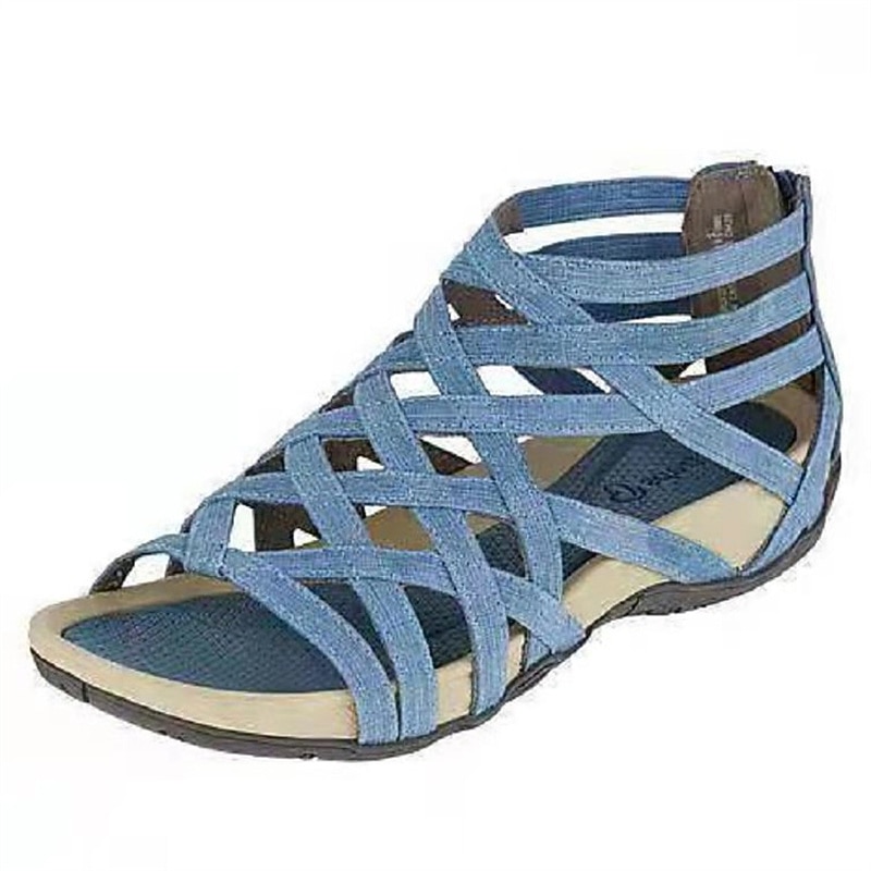 Women's Gladiator Style Flat Sandals - Strappy Open-Toe Summer Shoes in Denim Blue3