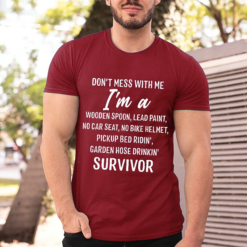 Men's Letter Graphic Prints T Shirt Graphic Tee Cotton Short Sleeves Graphic Shirt Black Wine Navy Blue Comfortable Tee Vacation Street Fashion Designer Clothing