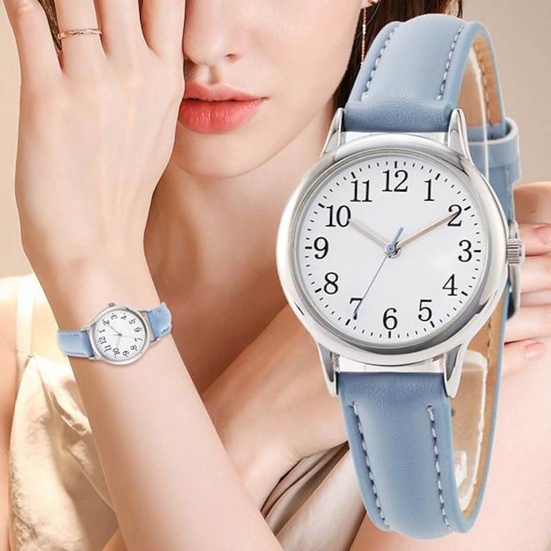 Japan Movement Women Quartz Watch Easy to Read Arabic Numerals Simple Dial PU leather strap Laides Clock
