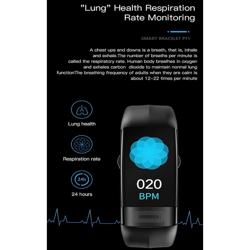 P11 PLUS Smart Watch 0.96 inch Smart Wristbands Fitness Band ECG+PPG Pedometer Call Reminder Fitness Tracker Activity Tracker Compatible with Android iOS IP67 7