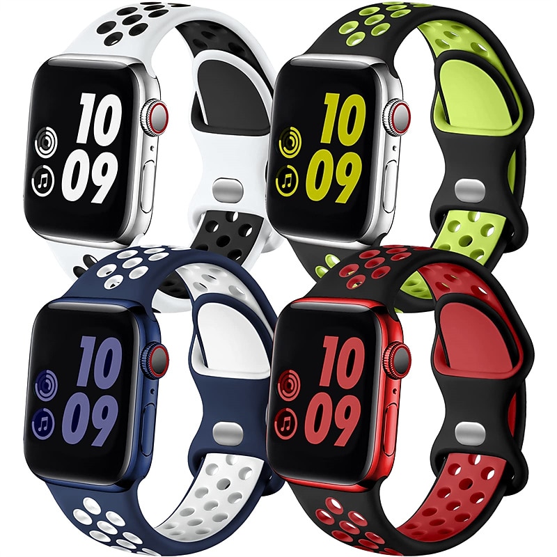 4 Pack Sport Band Compatible with Apple Watch band 38mm 40mm 41mm 42mm 44mm 45mm 49mm Waterproof Adjustable Soft Silicone Strap Replacement Wristband for iwatch Series Ultra 8 7 SE 6 5 4 3 2 1