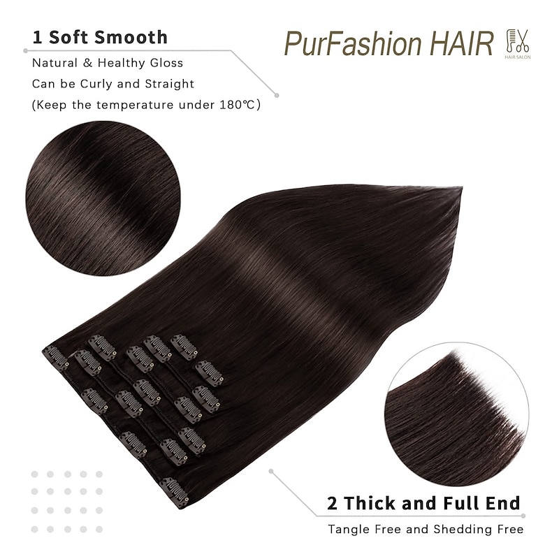 Clip in Hair Extensions PurFashion Dark Brown 20 inch 70g 7pcs Thick and Straight 100% Remy Clip in Hair Extensions Human Hair3