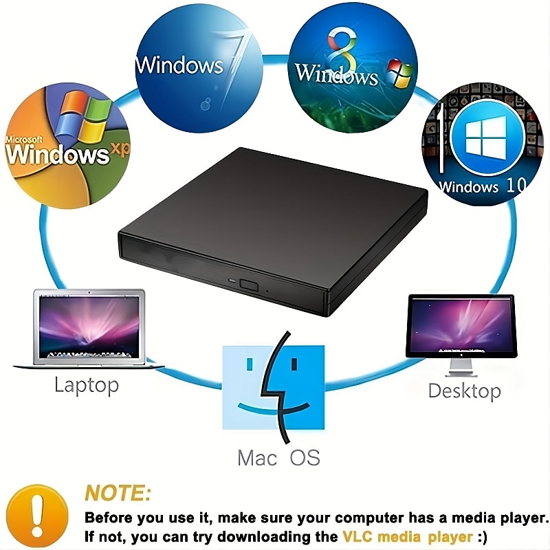 External CD DVD Drive USB 2.0 Slim Protable External CD-RW Drive DVD-RW Burner Writer Player For Laptop Notebook PC Desktop Computer3