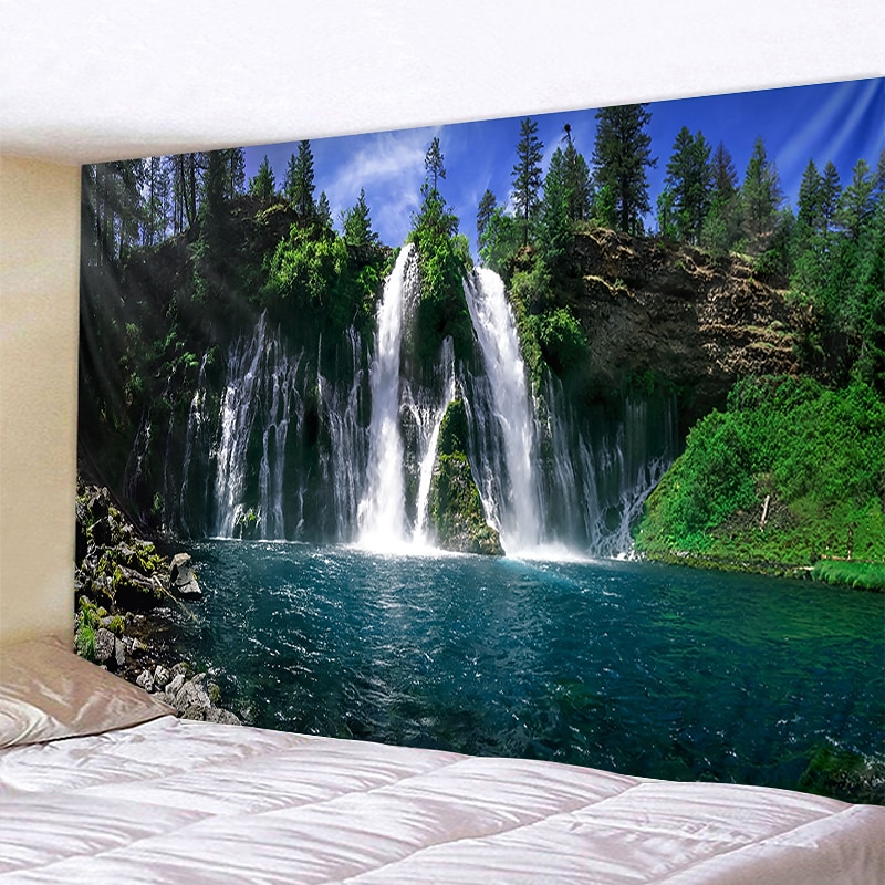 Natural Forest Waterfall Hanging Tapestry Wall Art Large Tapestry Mural Decor Photograph Backdrop Blanket Curtain Home Bedroom Living Room Decoration4