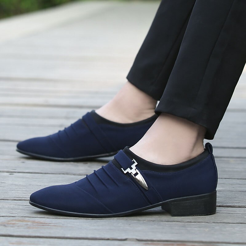 Men's Formal Dress Shoes with Metal Buckle - Elegant Slip-On Loafers in Navy Blue for Weddings & Business Attire2