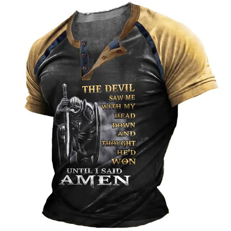 Men's Halloween Graphic Color Block Knights Templar Henley Shirt Tee Short Sleeve 3D Print Vintage Fashion Designer Outdoor Casual Daily Summer Black Brown Green Dark Blue Henley Henley T-Shirt4