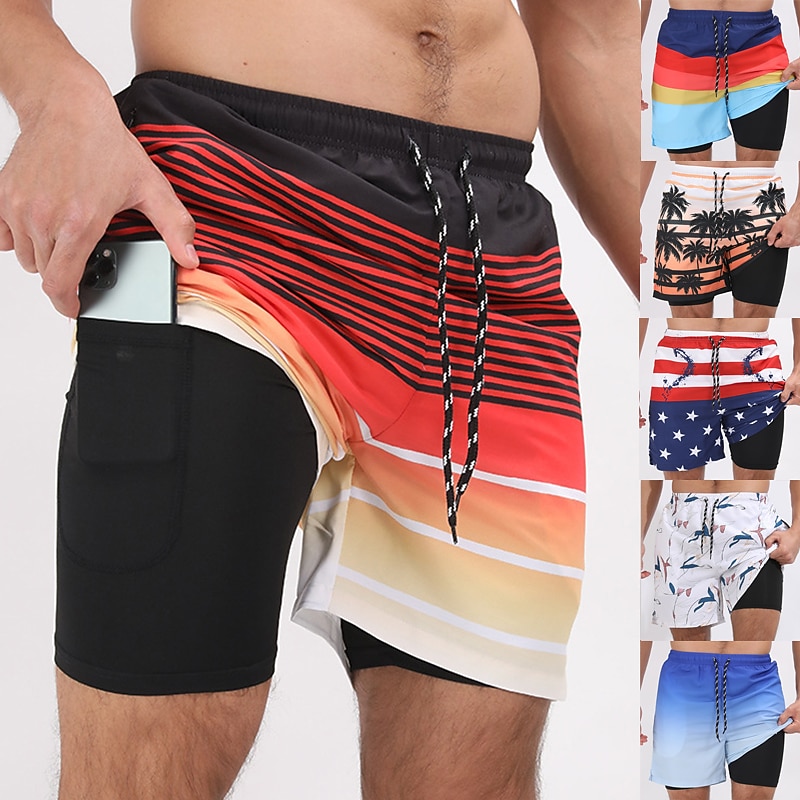 Men's Board Shorts Swim Shorts Swim Trunks Surfing Casual Holiday Beach Quick Dry Drawstring With Compression Liner Gradient Hawaiian Boho Activewear 1 5