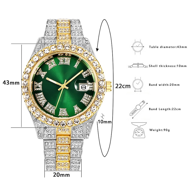 Quartz Watch For Men Male Hip Hop Full Diamond Watch Luxury Stainless Steel Clock Men Analog Quartz Wristwatches Gift Boyfriend2