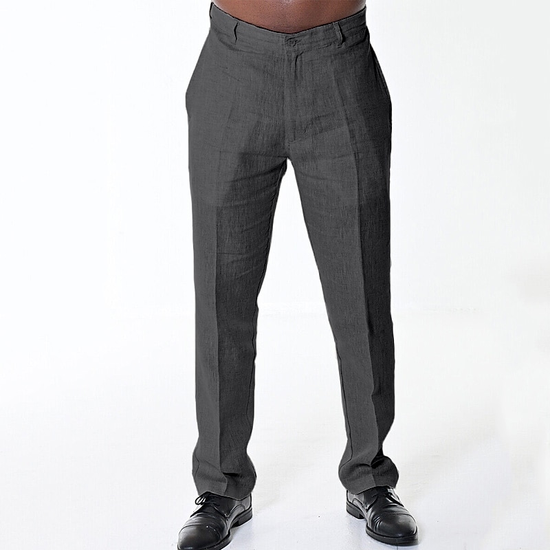 Men's Linen Pants Trousers Dress Pants Summer Pants Beach Pants Plain Comfort Breathable Outdoor Daily Streetwear Stylish Casual Black White Inelastic3