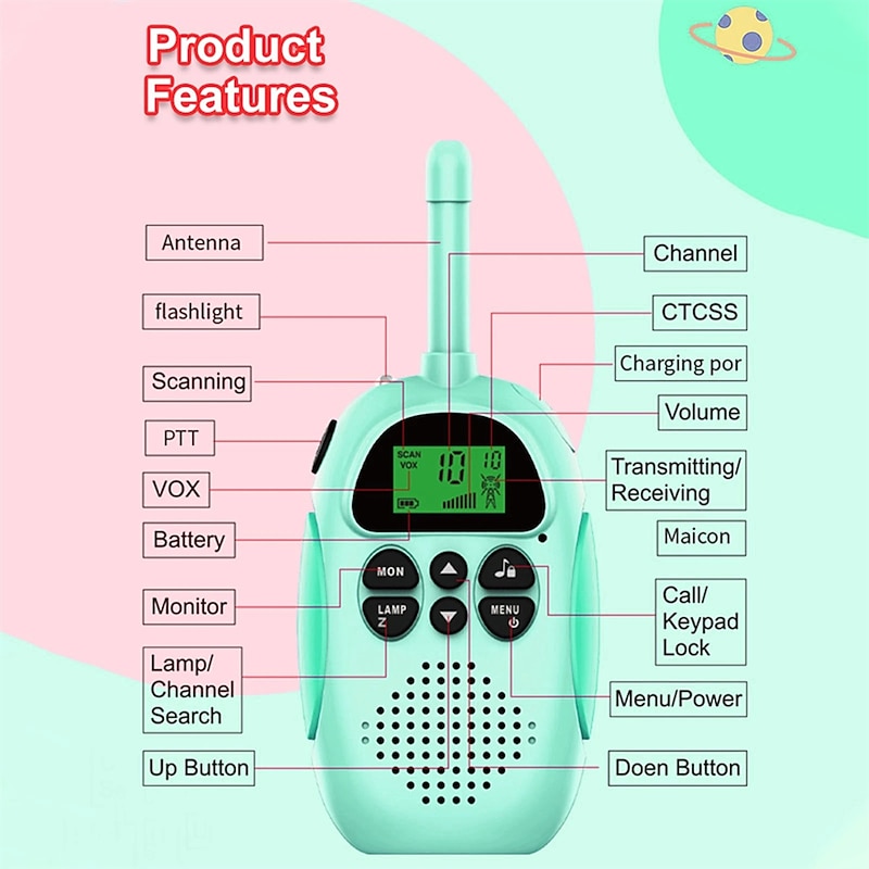 2PCS 3-5km Range Two Way Long Range Walkie Talkies Radio Interphone Toys Outdoor Walking Camping Gifts3