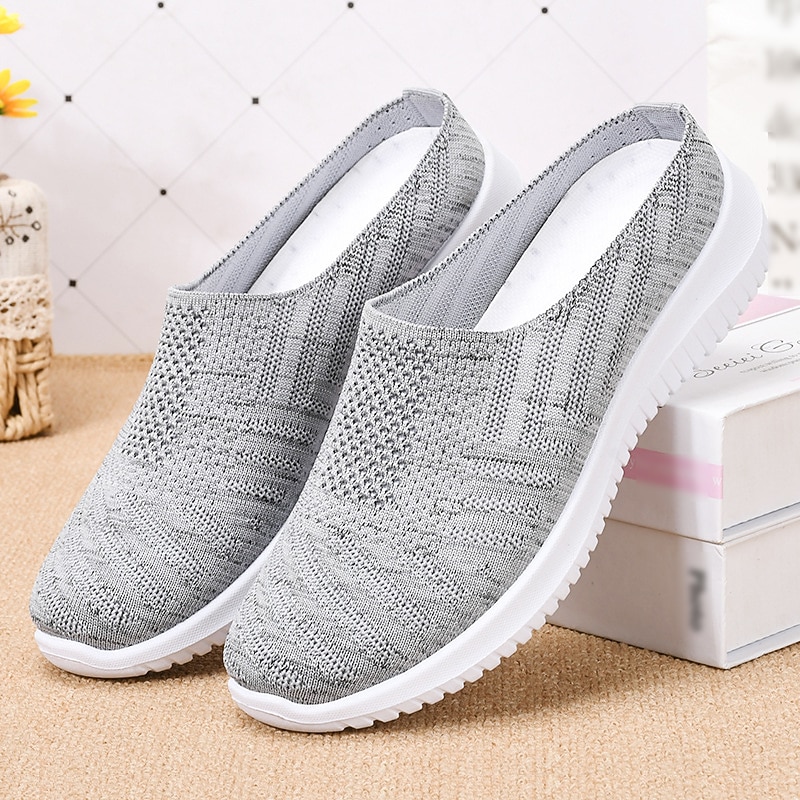 Women's Slip-Ons Plus Size Outdoor Daily Solid Color Summer Flat Heel Round Toe Classic Casual Minimalism Walking Tissage Volant Loafer G-BQ6 gray G-BQ6 black G-BQ6 purple2