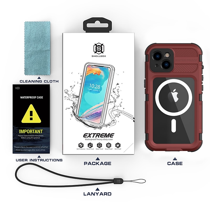 Phone Case For iPhone 17 Pro Max 17 Air 16 15 14 Pro Max Plus 13 Pro Max Heavy Duty Waterproof Case With Magsafe Full Body Protective Support Wireless Charging with Wrist Strap Aluminum Alloy PC4