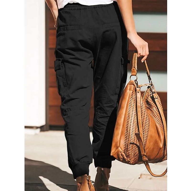 Women's Cargo Pants Pants Trousers Baggy Pants Cuffed Cargo Drawstring Baggy Multiple Pockets Plain Comfort Full Length Casual Weekend Fashion Black Green Mid Waist Micro-elastic4