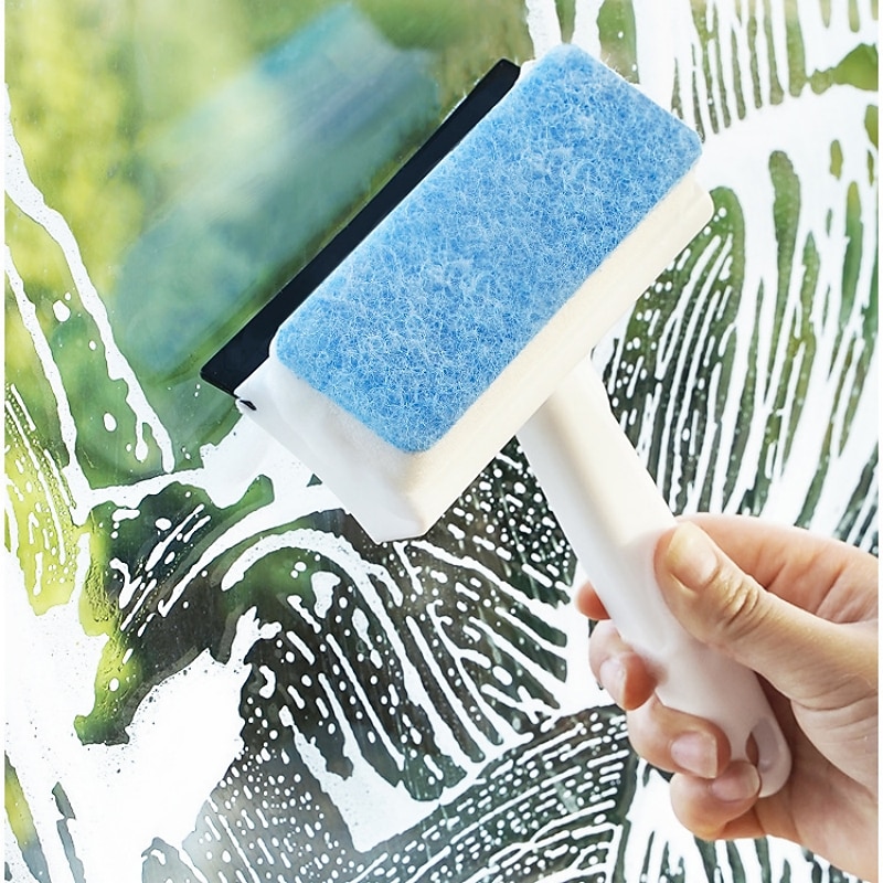 Magic Window Glass Cleaning Brush Double-sided Sponge Wiper Scraper Bathroom Wall Shower Squeegee Mirror Scrubber Tools3