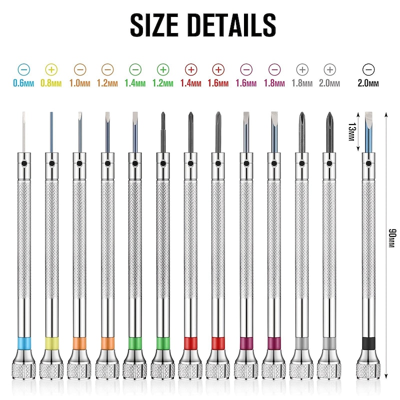 13pcs Micro Precision Watch Screwdriver Jeweler Watch Screwdriver Set 0.6-2.0mm With 13 Extra Replace Blades For Watch Repair Jewelry Eyeglasses Electronics2